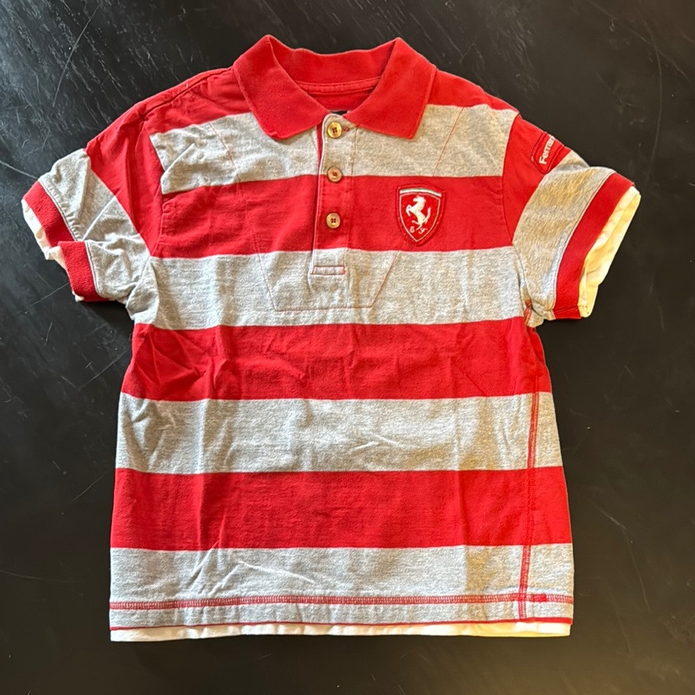 Ferrari Kids Red and Gray Striped Polo Shirt